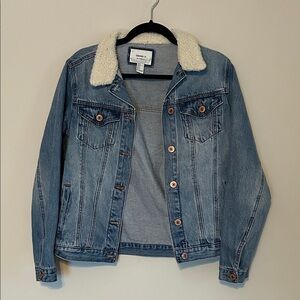 Forever 21 Blue Denim Jacket with White Sherpa Collar